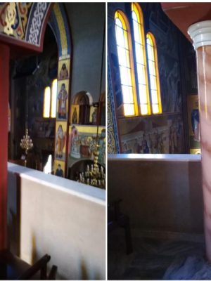 Κατασκευή τοποθέτηση γωνιοκράνου και απομίμηση μαρμάρου πριν και μετα στον Ιερό Καθεδρικό Ναό Αγίου Νικολάου