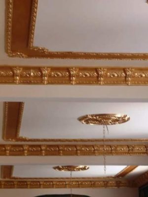 Κατασκευή τοποθέτηση και επιχρύσωμα γυψοσανίδας και και γύψινων στον Ιερό Ναό Αγίου Προφήτη Ηλία Πυλαίας ()